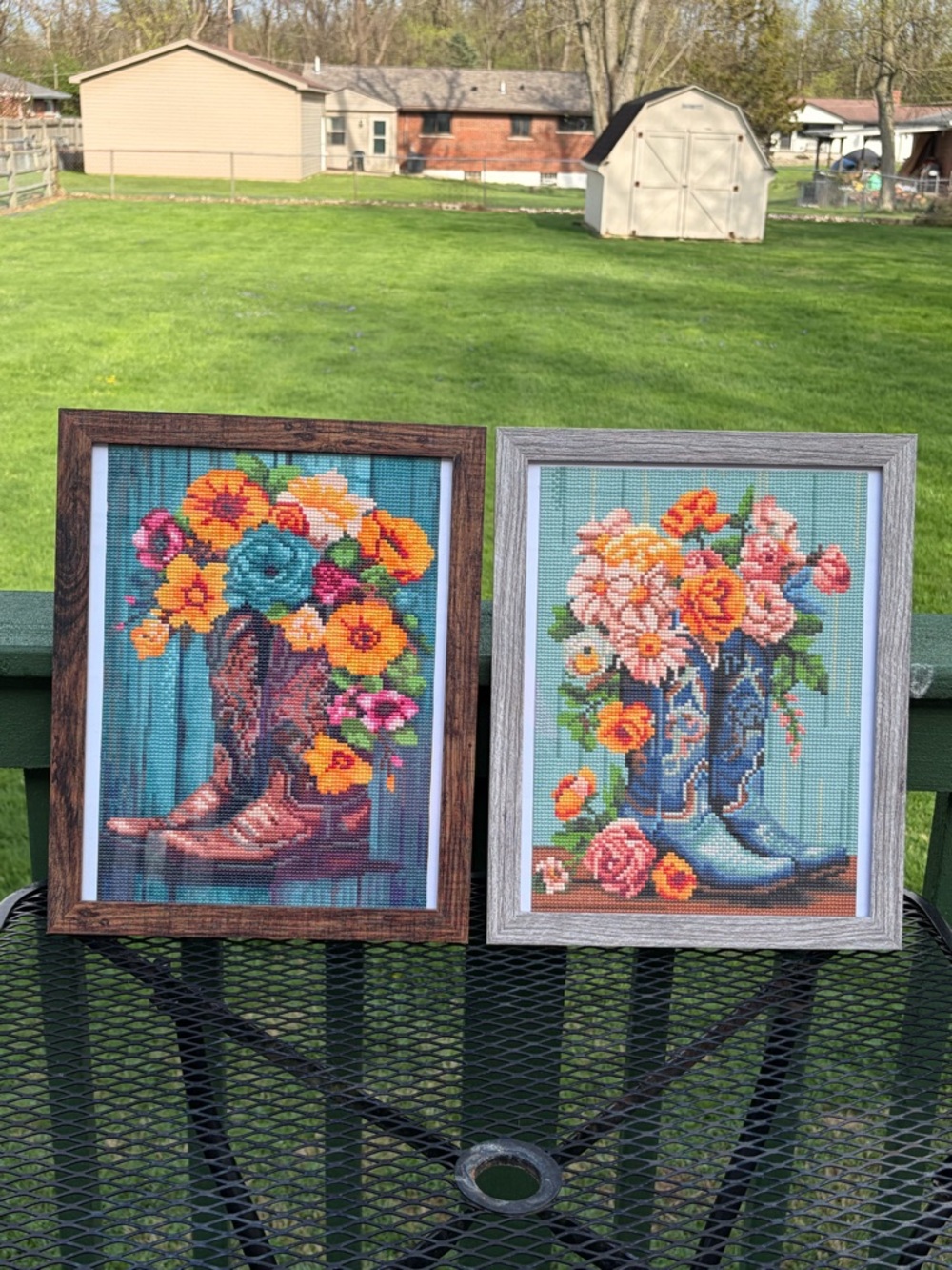 Framed Handmade Diamond Painting Set - Floral Cowboy Boot